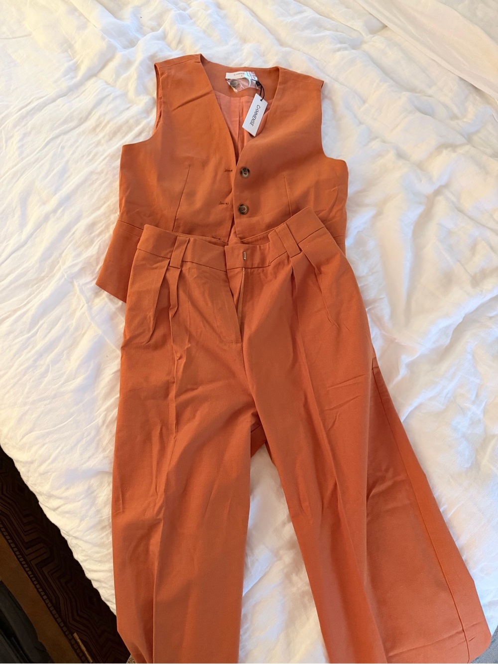 Commense Two-Piece Sleeveless Vest and High-Waist Wide-Leg Pants - Orange Rust